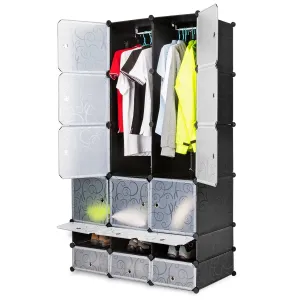 Honey Home DIY Modular Shelving Storage Organizer 18-Cube, Extra Large Portable Wardrobe with Clothes Rod, 12 CUbes Organizing Cabinet   6 Cubes Shoe Rack