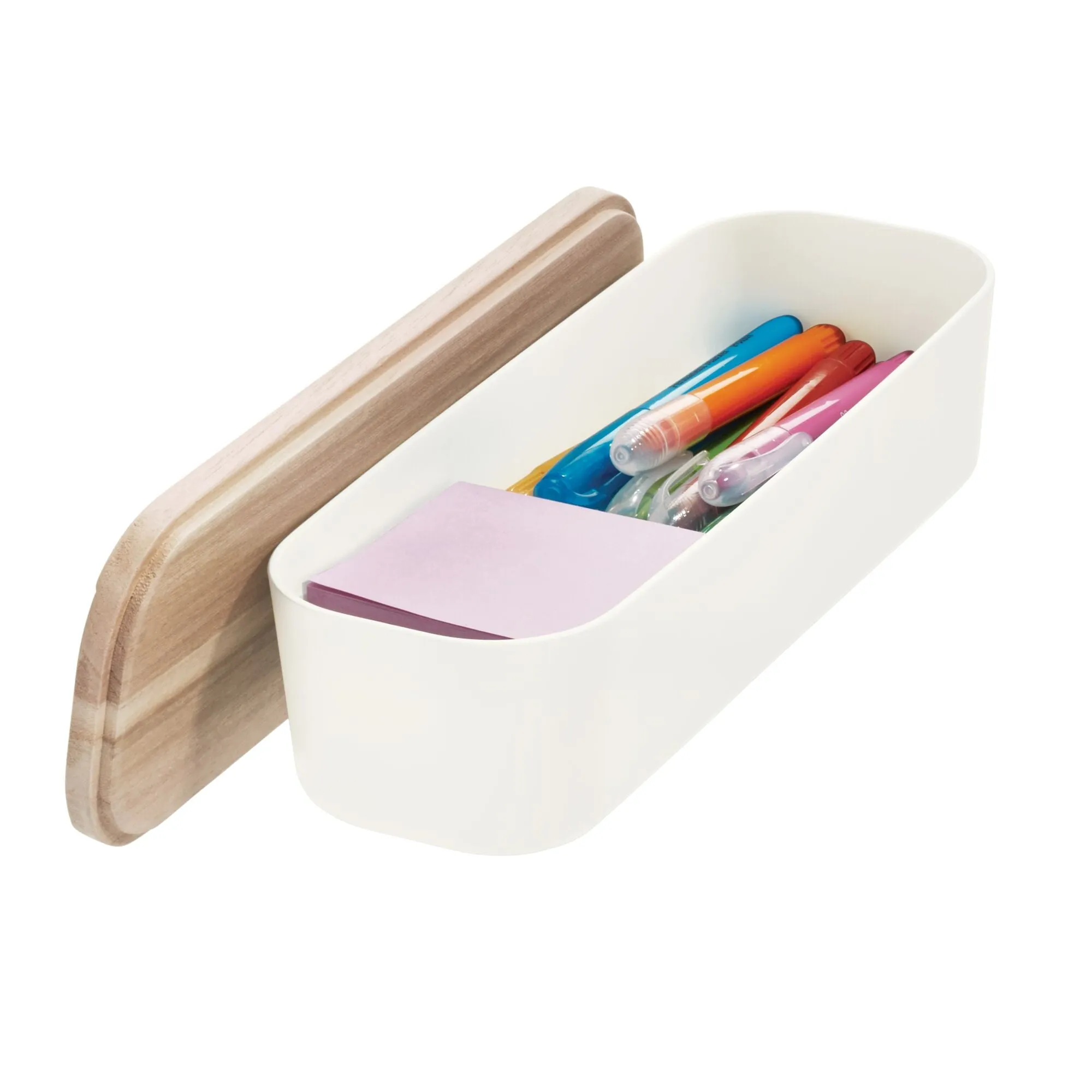 iDesign BPA-Free Compact Drawer Organizer Bin Paulownia Wood/Coconut