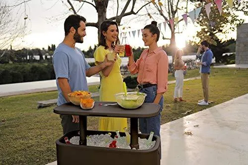 Keter Breeze Bar Outdoor Patio Furniture and Hot Tub Side Table with 17 Gallon Beer and Wine Cooler, Espresso Brown