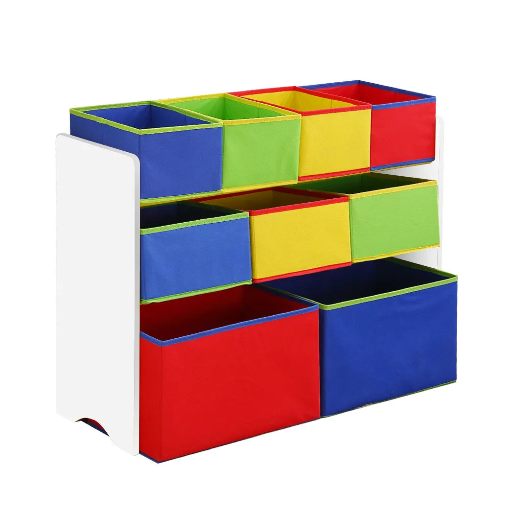 Kids Toy Box 9 Bins Storage Rack Organiser Wooden Bookcase 3 Tier White