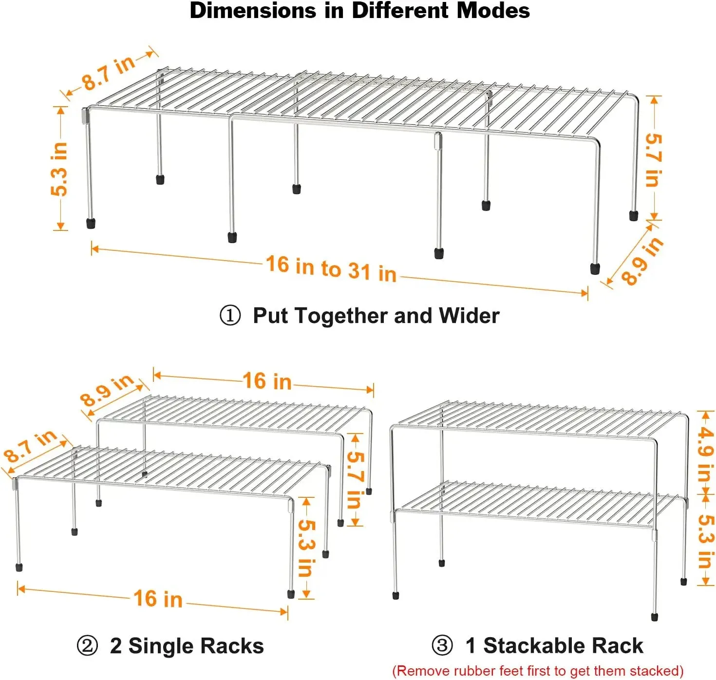 Kitchen Cabinet Organizer And Storage Shelves Stackable Expandable Storage Racks With Anti-Slip Liners