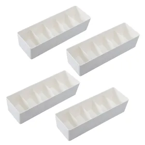 Kuber Industries Cloth Storage Box 5 GridDrawer Divider|Wardrobe Organizer For clothes-Pack of 4 (White)