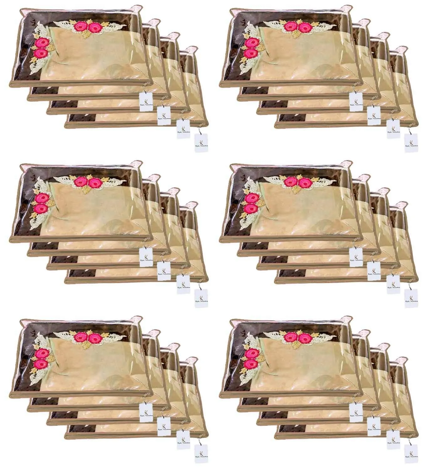 Kuber Industries Clothes Organizer For Wardrobe (Pack of 24) - Single Storage Organizer For Saree | Salwar Suit | Lehenga Chunni - Dress Organizer For Wardrobe - Single Saree Covers With Zip (Beige)