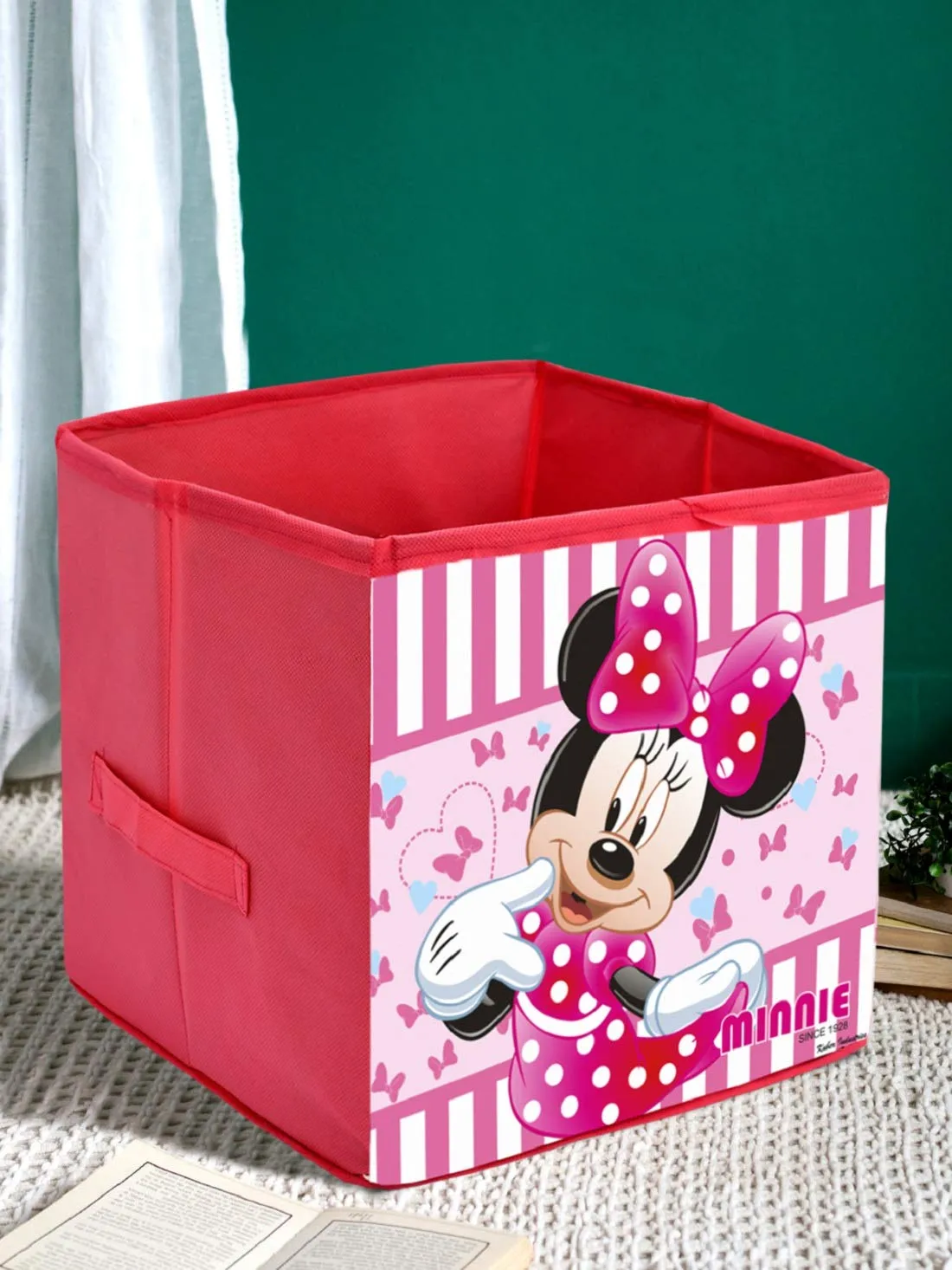 Kuber Industries Disney Print Non Woven Fabric 2 Pieces Foldable Large Size Cloth Storage Box Toy, Books Wardrobe Organizer Cube with Handle (Black and Pink)