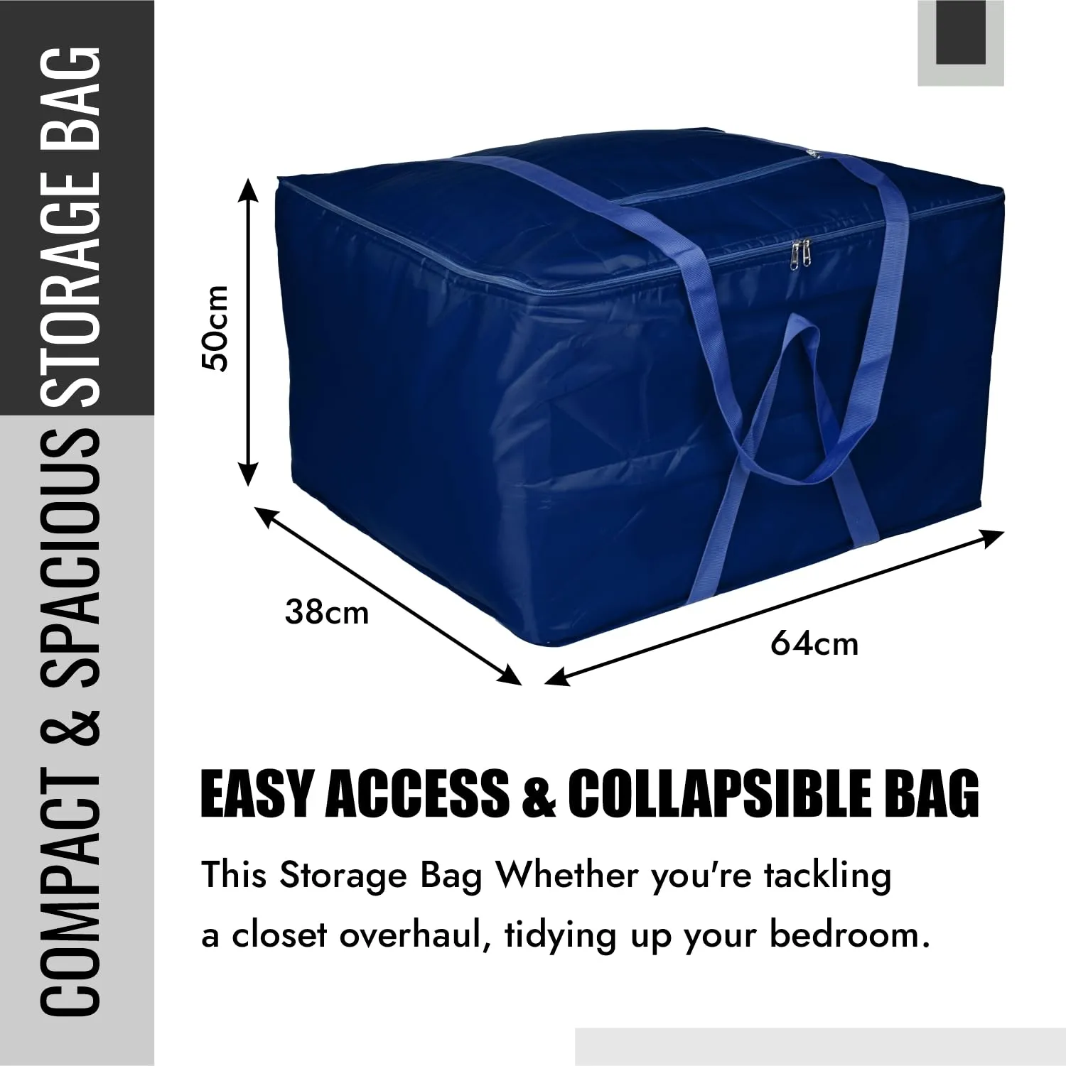 Kuber Industries Storage Attachi Bag | Parachute Travel Storage Bag | Underbed Storage Bag | Storage Organizer for Clothes | Zipper Closure Blanket Bag with Handle | Large | Navy Blue