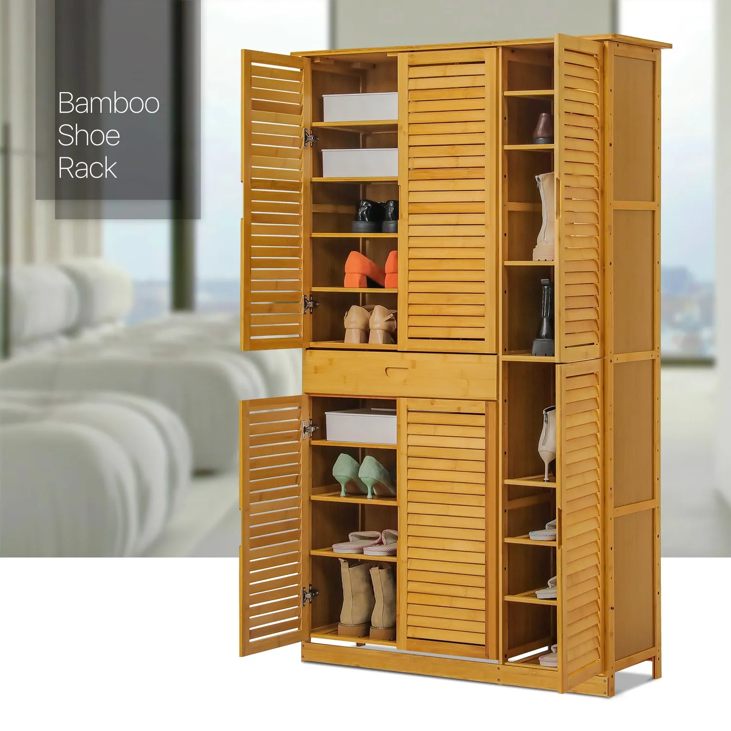 Louver Panel Shoe Cabinet - 40" - 10 Tier - with Drawer