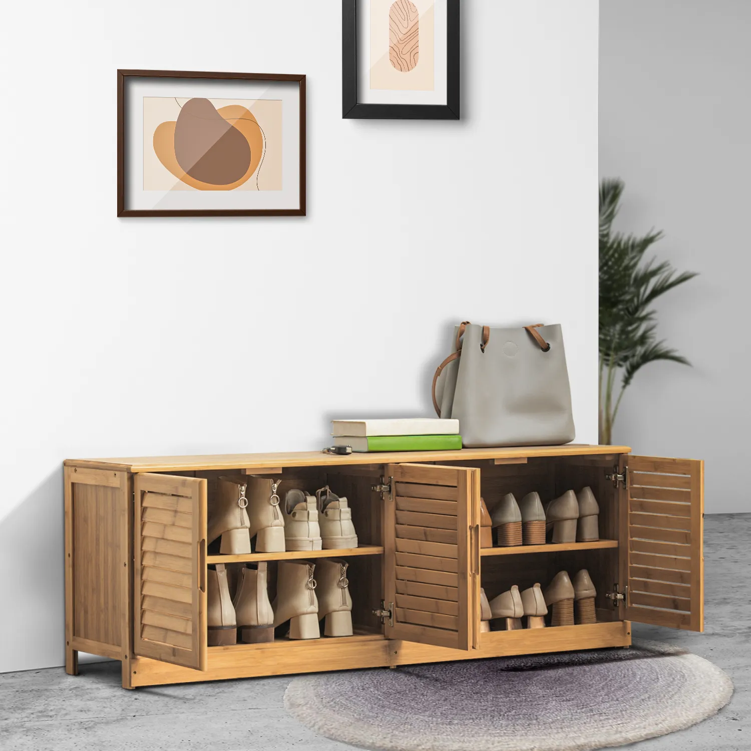 Louver Panel Shoe Changing Cabinet - 52" - Natural