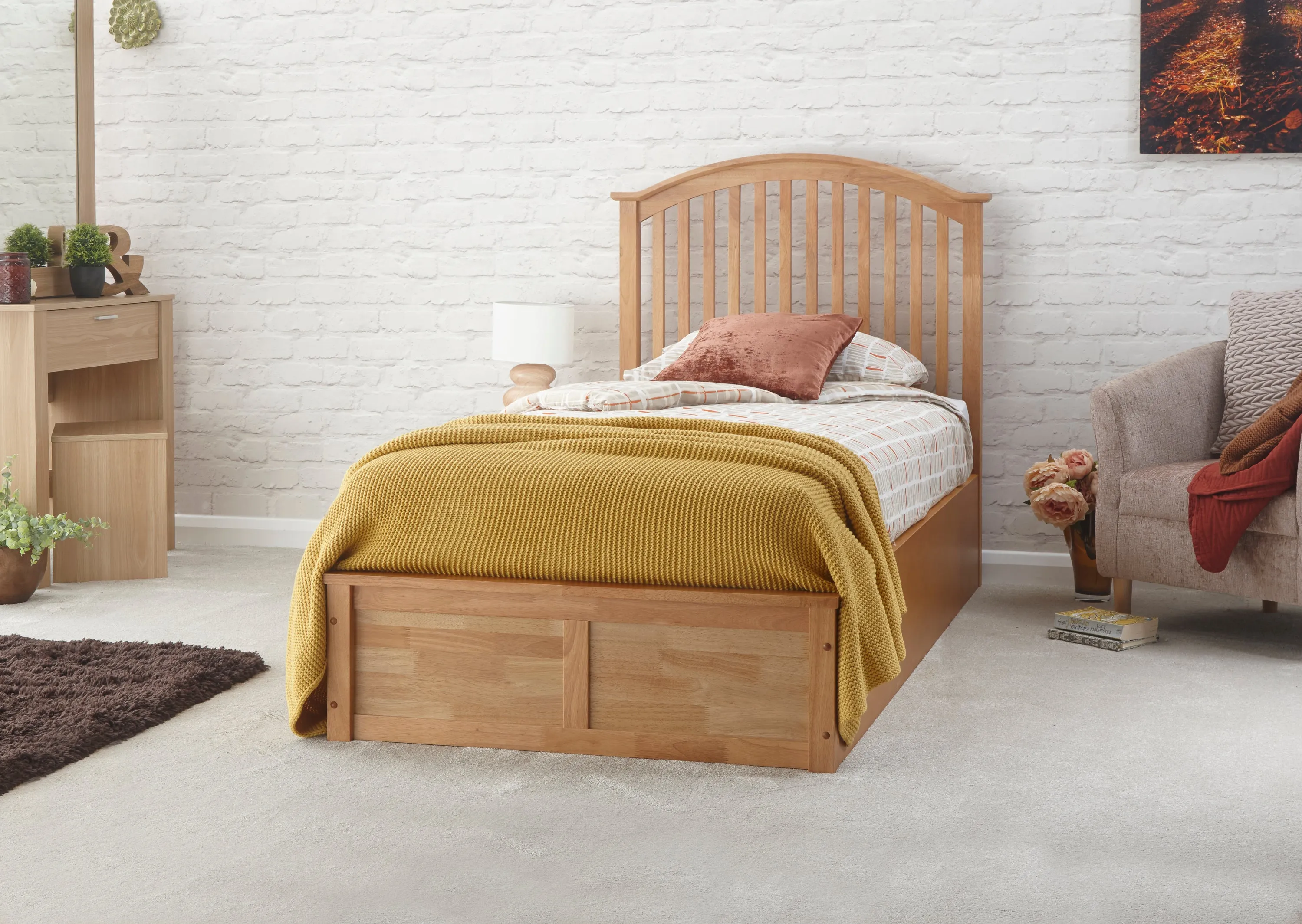 Madrid Wooden Ottoman Bed 90Cm Oak