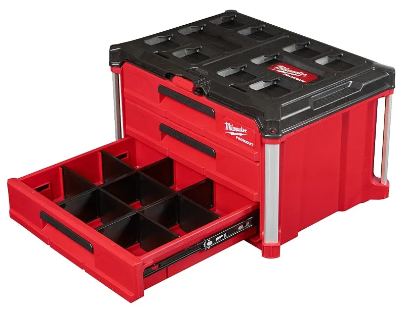 Milwaukee PACKOUT 48-22-8443 Tool Box, 50 lb, Polypropylene, Black/Red, 22.2 in L x 16.3 in W x 14.3 in H Outside :EA: QUANTITY: 1