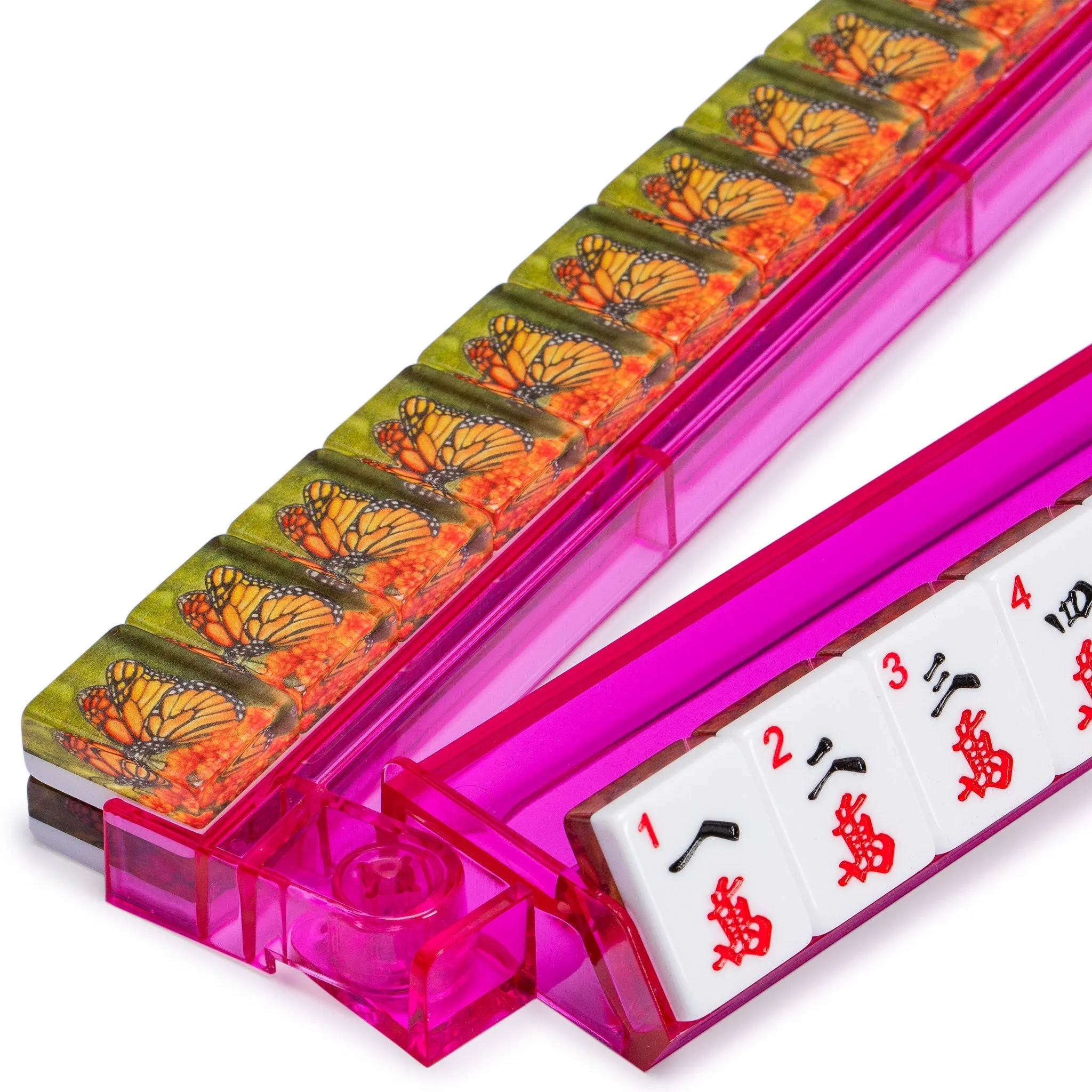 Modern Mahjong Racks with Built-in Pushers - Pink - Set of 4