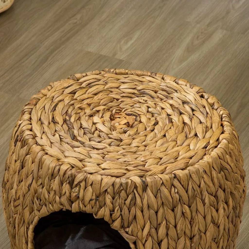 Natural Wicker Cat Basket - Rattan Cat Cave - Wicker Pet Bed with Cushion