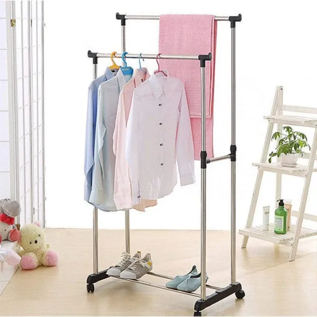 Portable Extendable Telescopic Double Pole Clothes Hanger