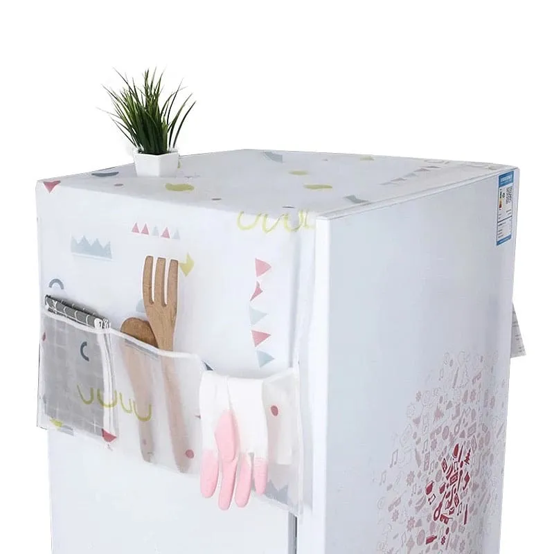 Protective Dust Prove Cover Cloth, Printed Fridge Cover, 6 Pocket Refrigerator Organizer