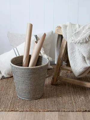 Rattan Waste Paper Basket Grey