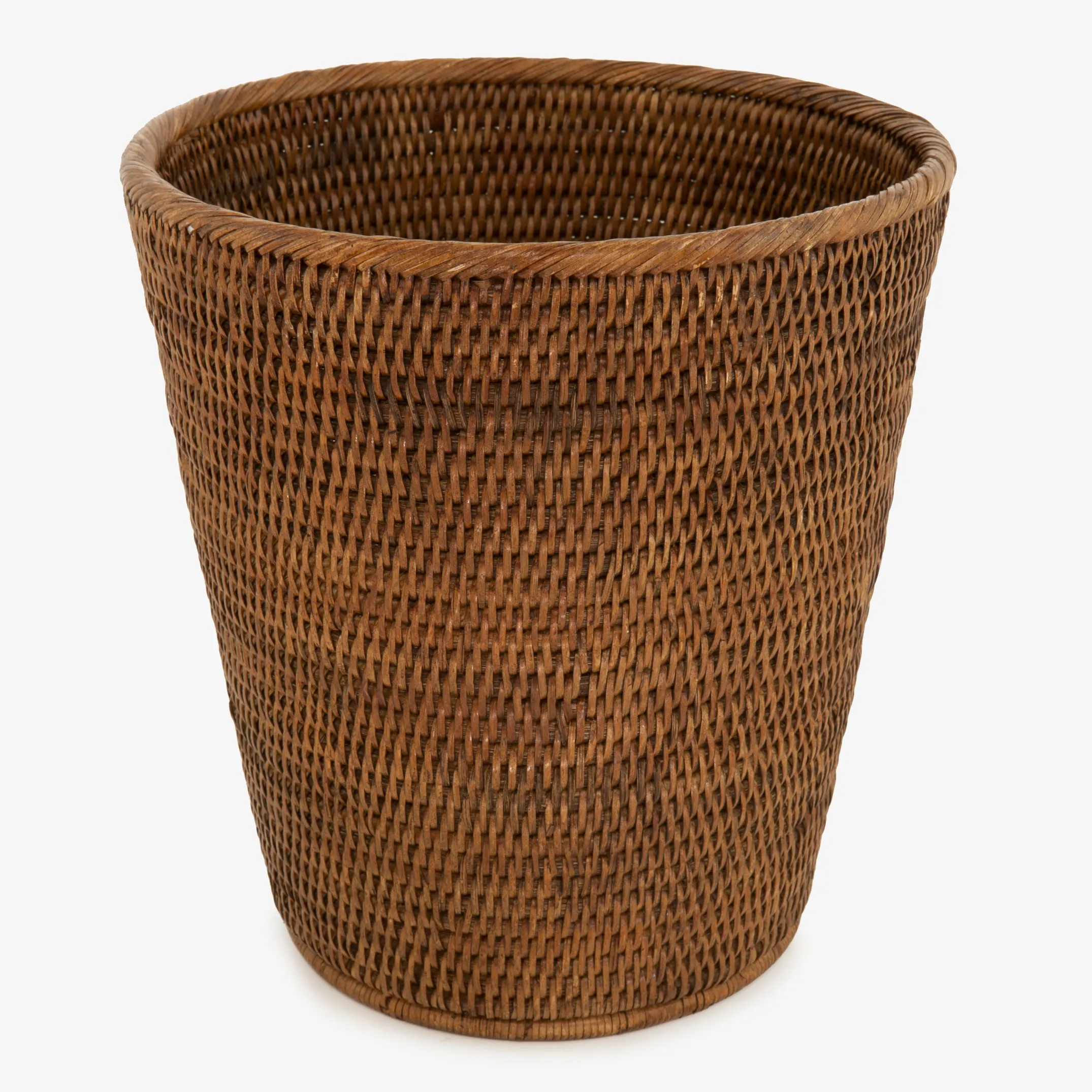 Rattan Waste Paper Bin Basket Round Brown