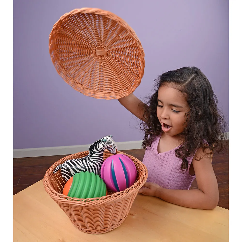 Set of 3 Durable Round Storage Baskets with Lids | Natural Wicker-Style Design