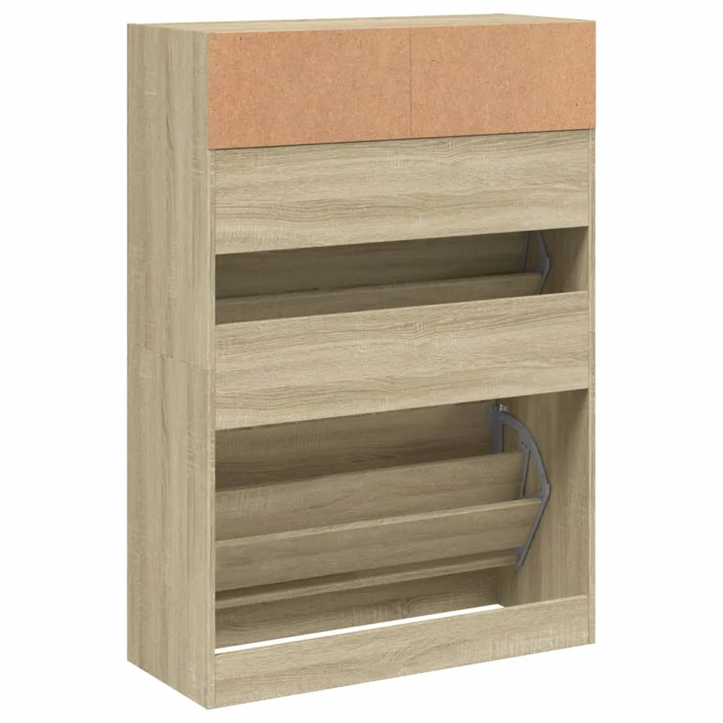 Shoe Cabinet with 2 Flip-Drawers Sonoma Oak 80x34x116 cm