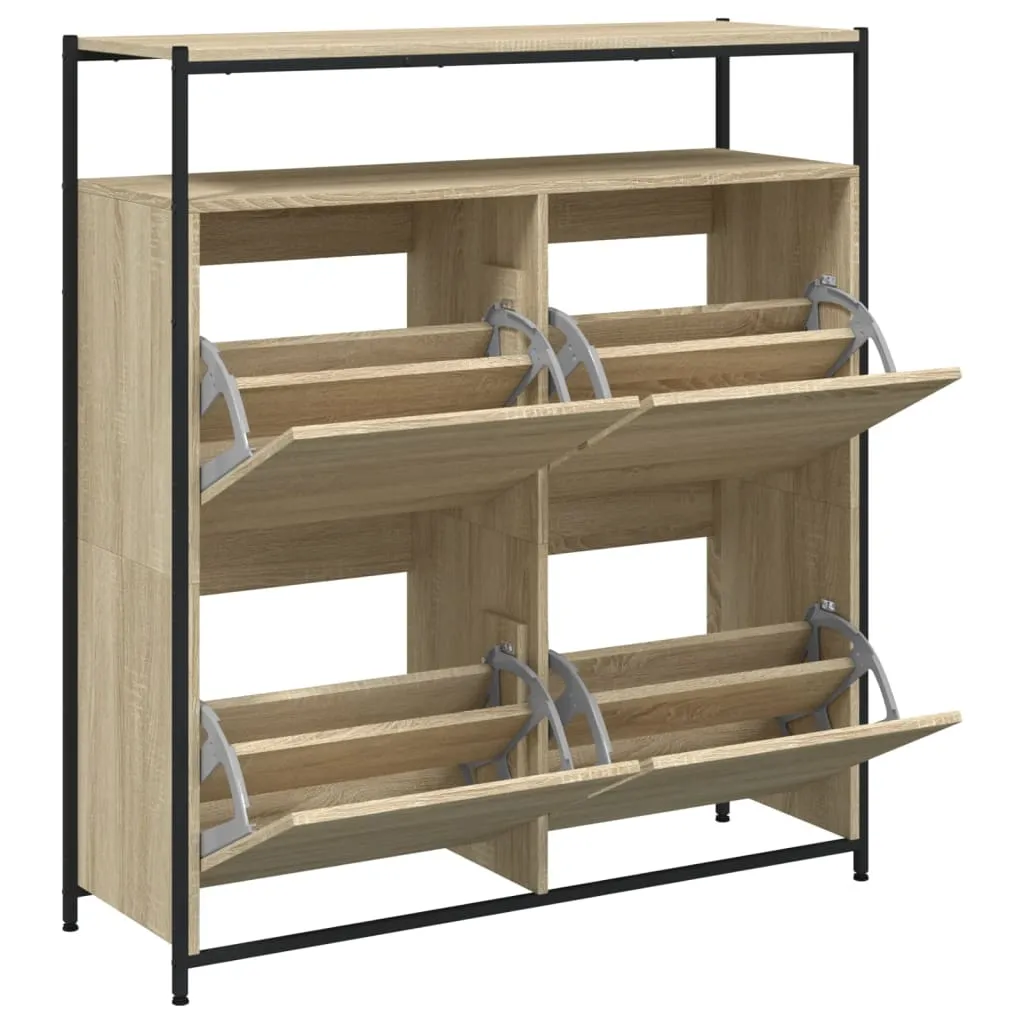 Shoe Cabinet with 4 Flip-Drawers Sonoma Oak 100x34x112 cm