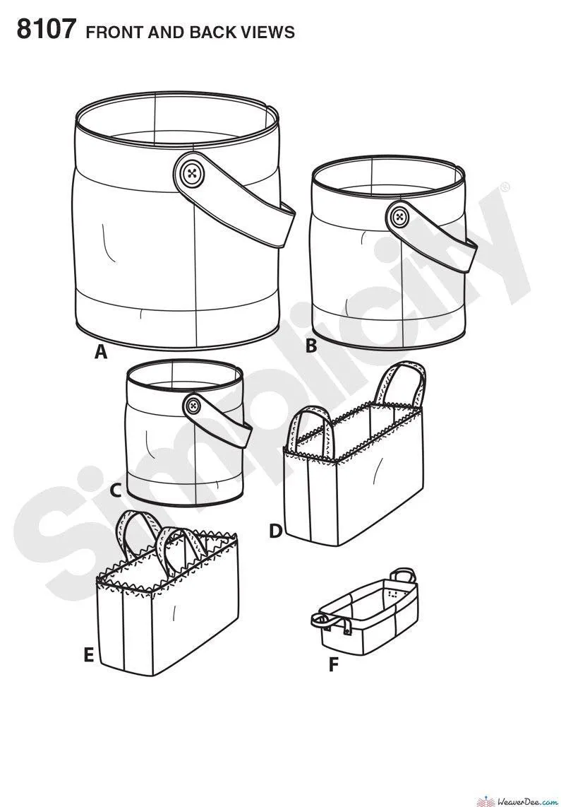 Simplicity Pattern S8107 Bucket, Basket & Tote Organizers