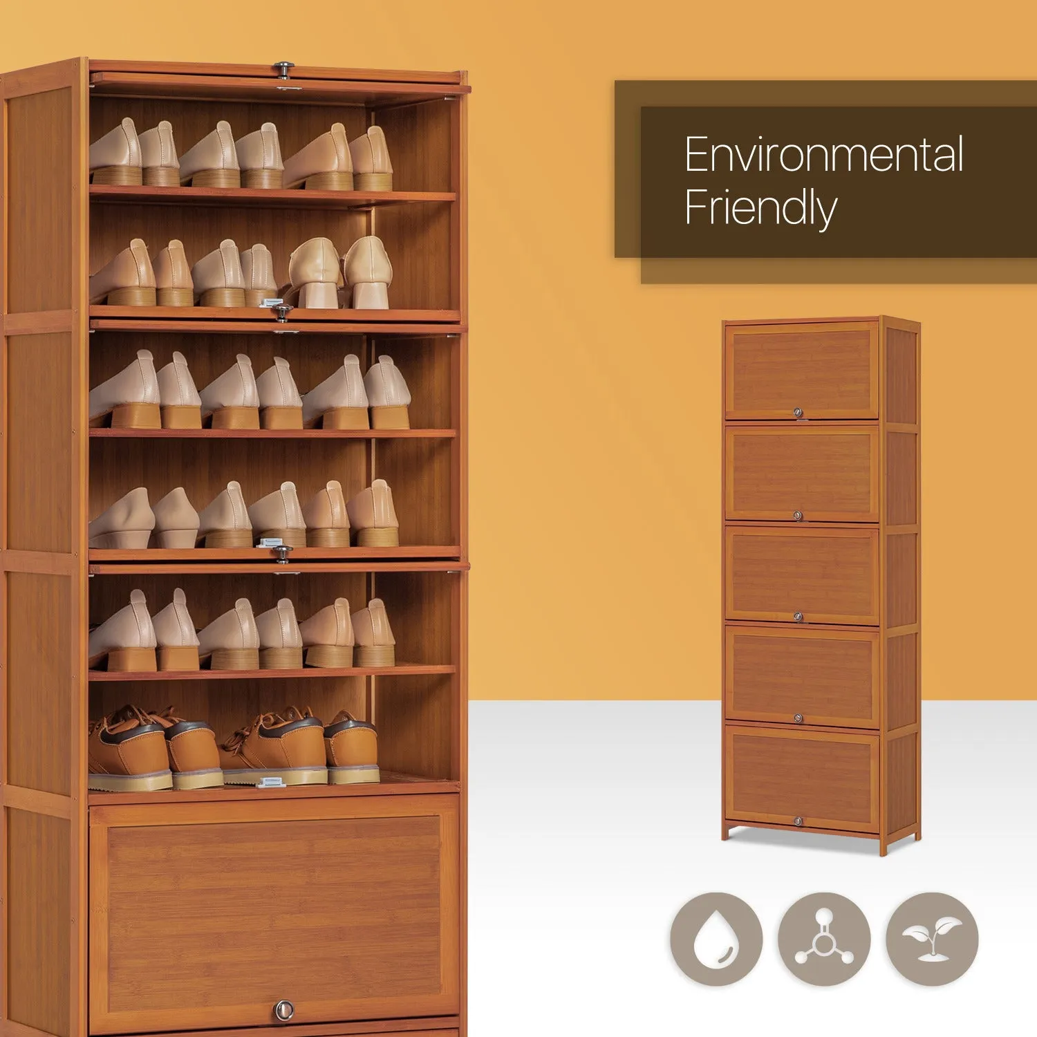 Slide Up Door Entryway Shoe Cabinet - 11 Tier - Brown