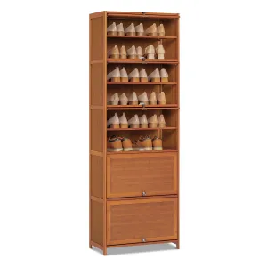 Slide Up Door Entryway Shoe Cabinet - 11 Tier - Brown