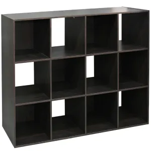 Stackable 12 Open Cube Modern Wood Organizer, Espresso