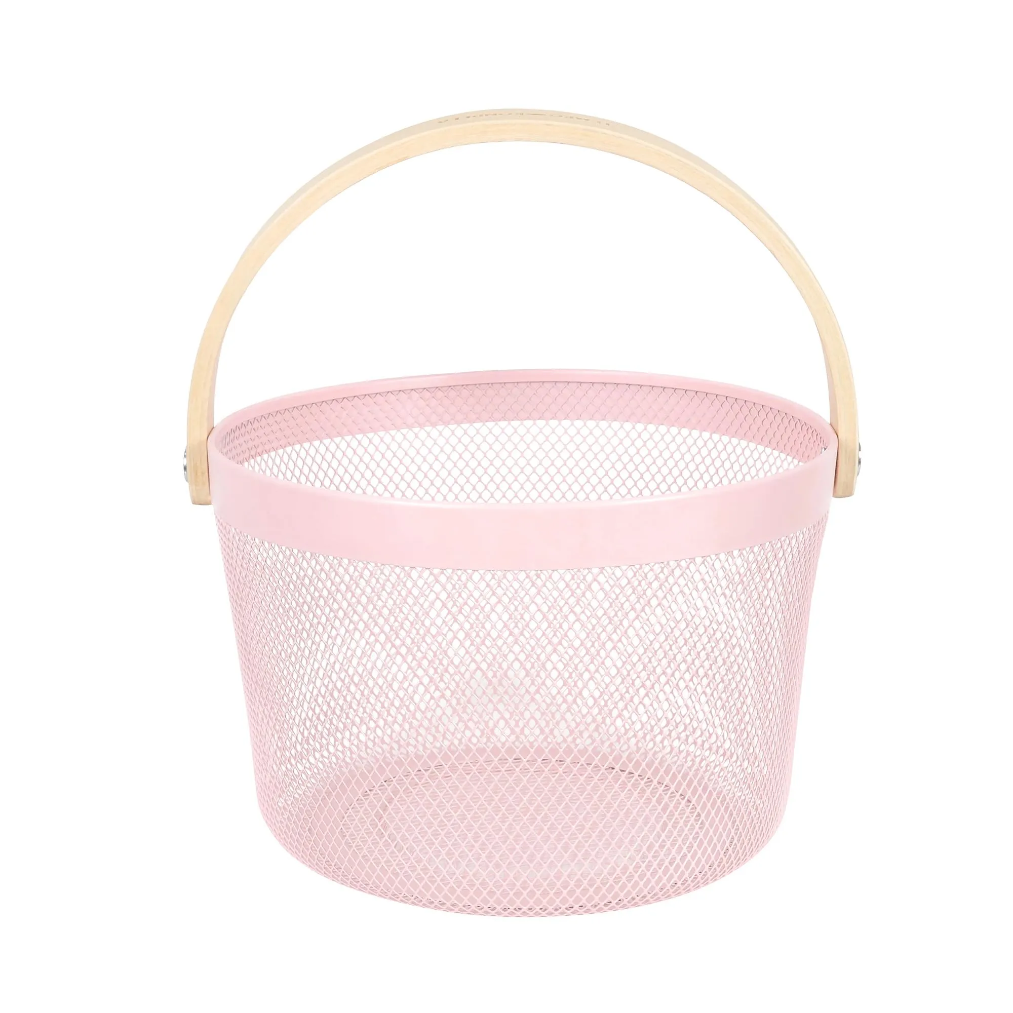 The Better Home Metal Mesh Basket for Storage with wooden handle | 400 Gm | Fruit Basket | Storage Organizer | Baskets for Organizing Home & Kitchen | Pink | Multipurpose