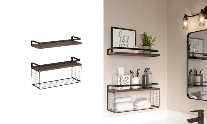 Versatile Wall-Mounted Floating Shelf with Storage Baskets