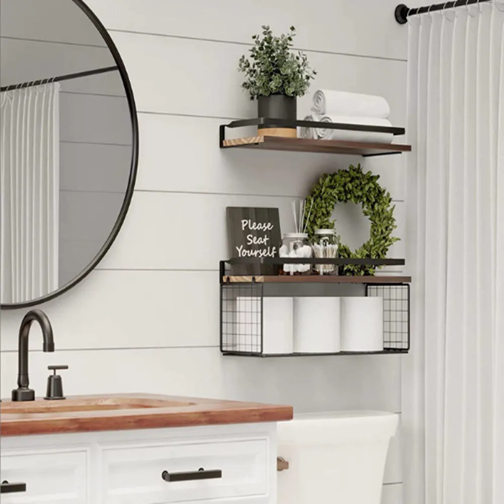 Versatile Wall-Mounted Floating Shelf with Storage Baskets