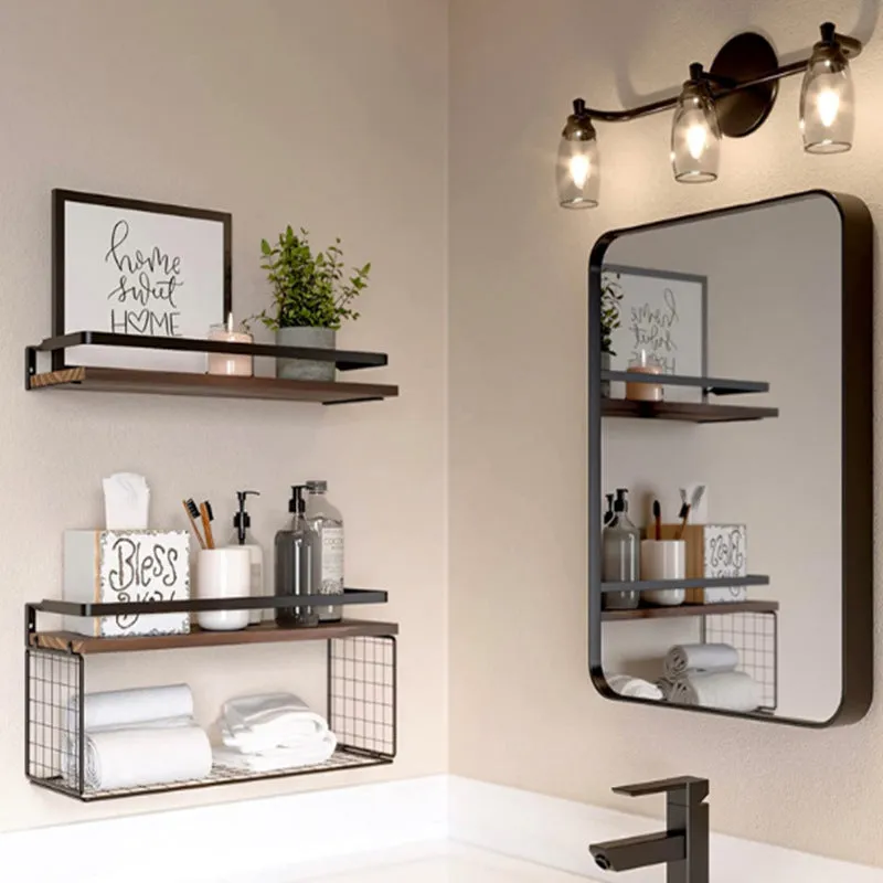 Versatile Wall-Mounted Floating Shelf with Storage Baskets