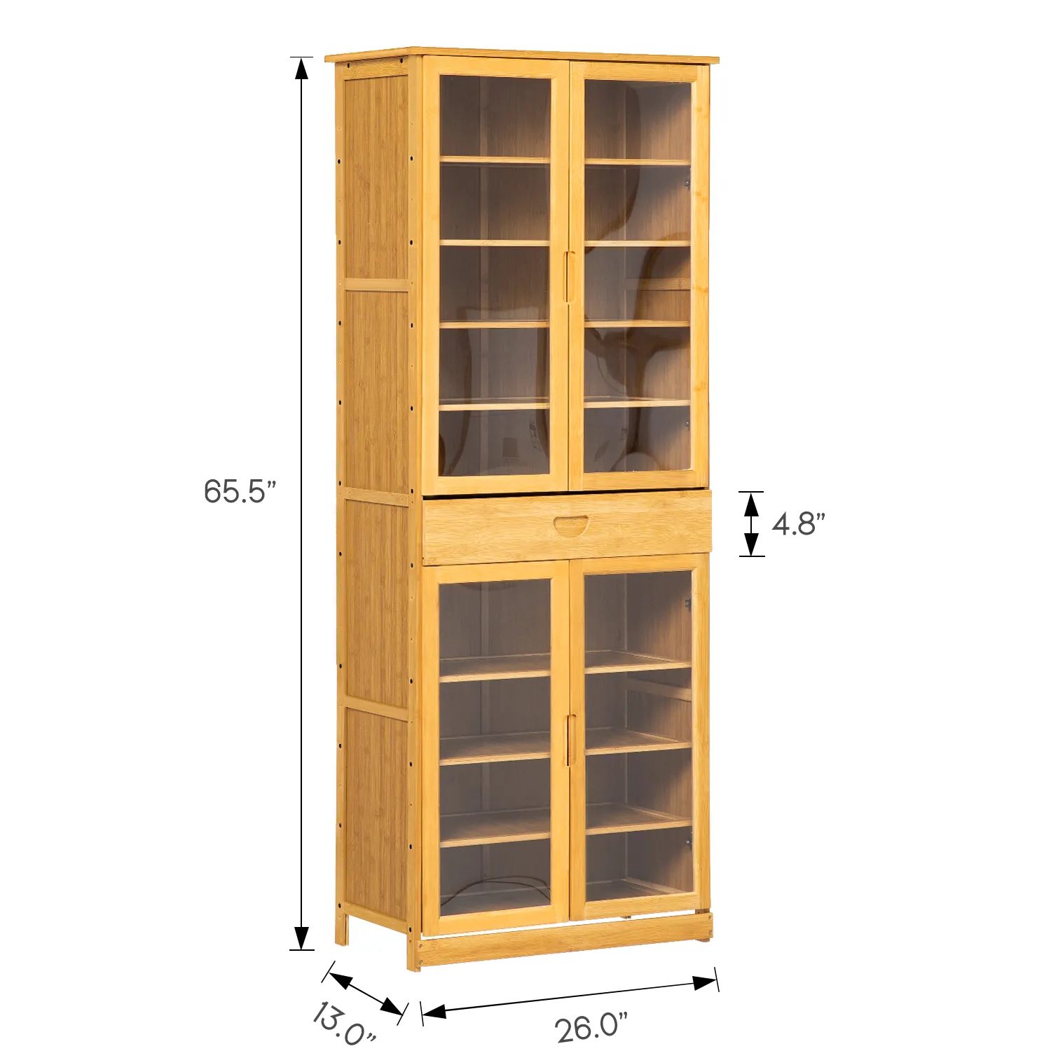 Visible Four-Doors Shoe Organizer w/Drawer - Bamboo/Acrylic - Natural