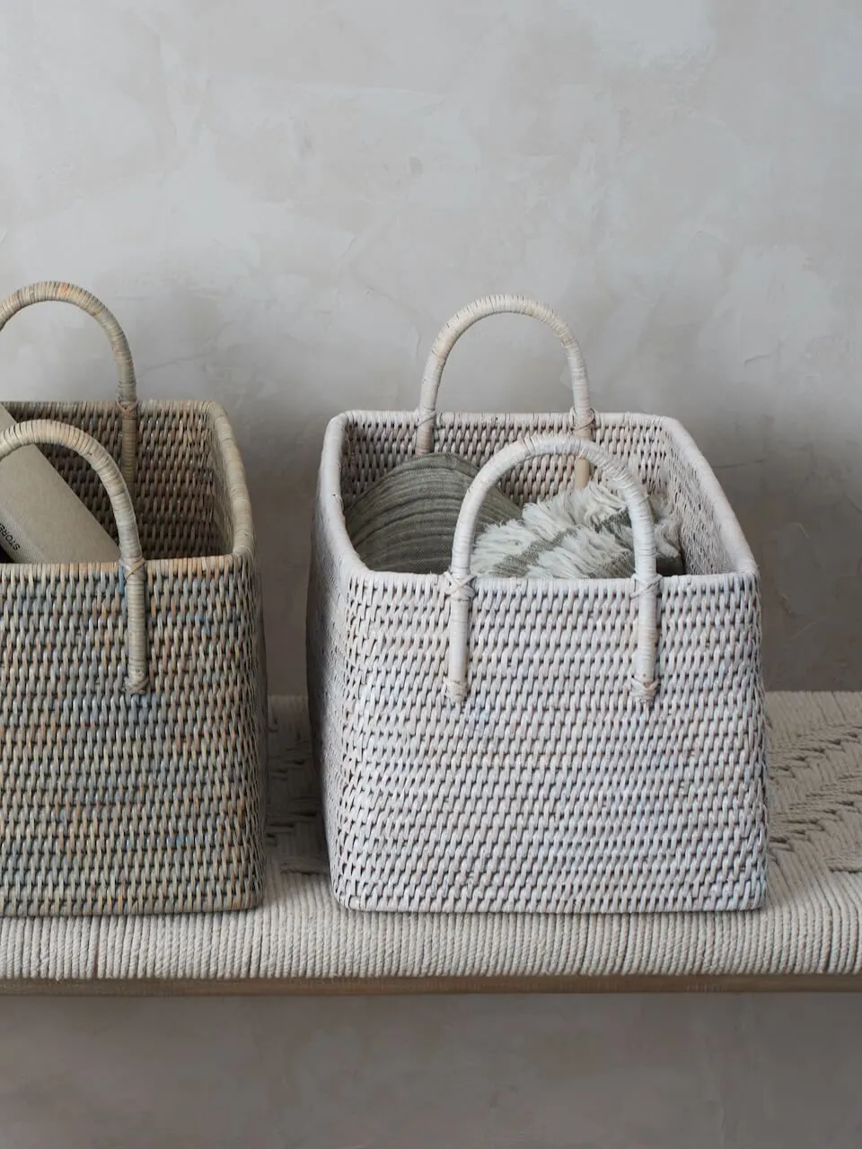 White Rattan Magazine Basket