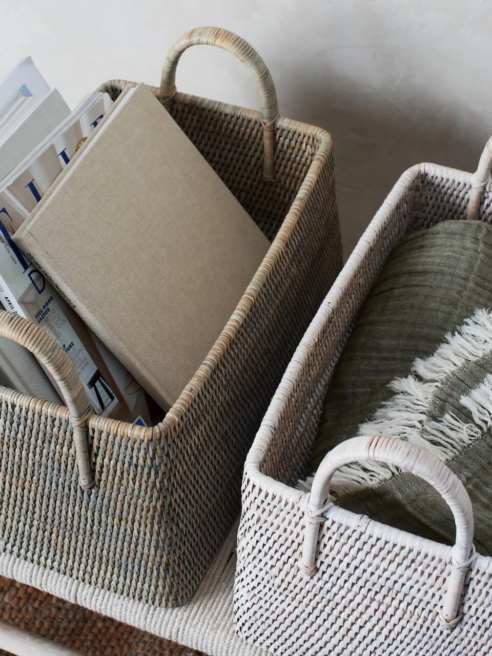 White Rattan Magazine Basket