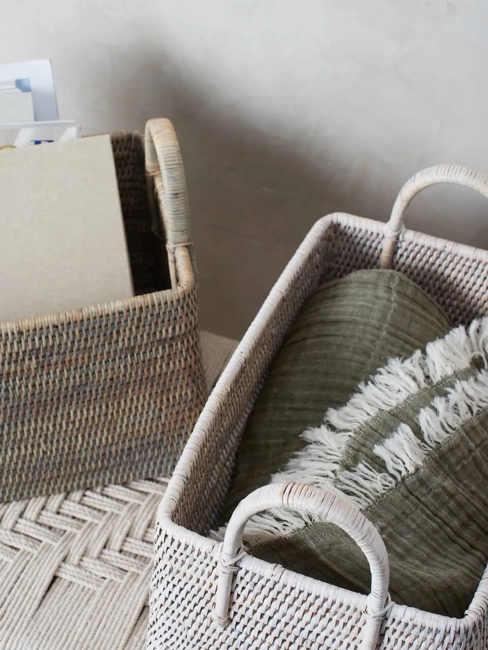 White Rattan Magazine Basket