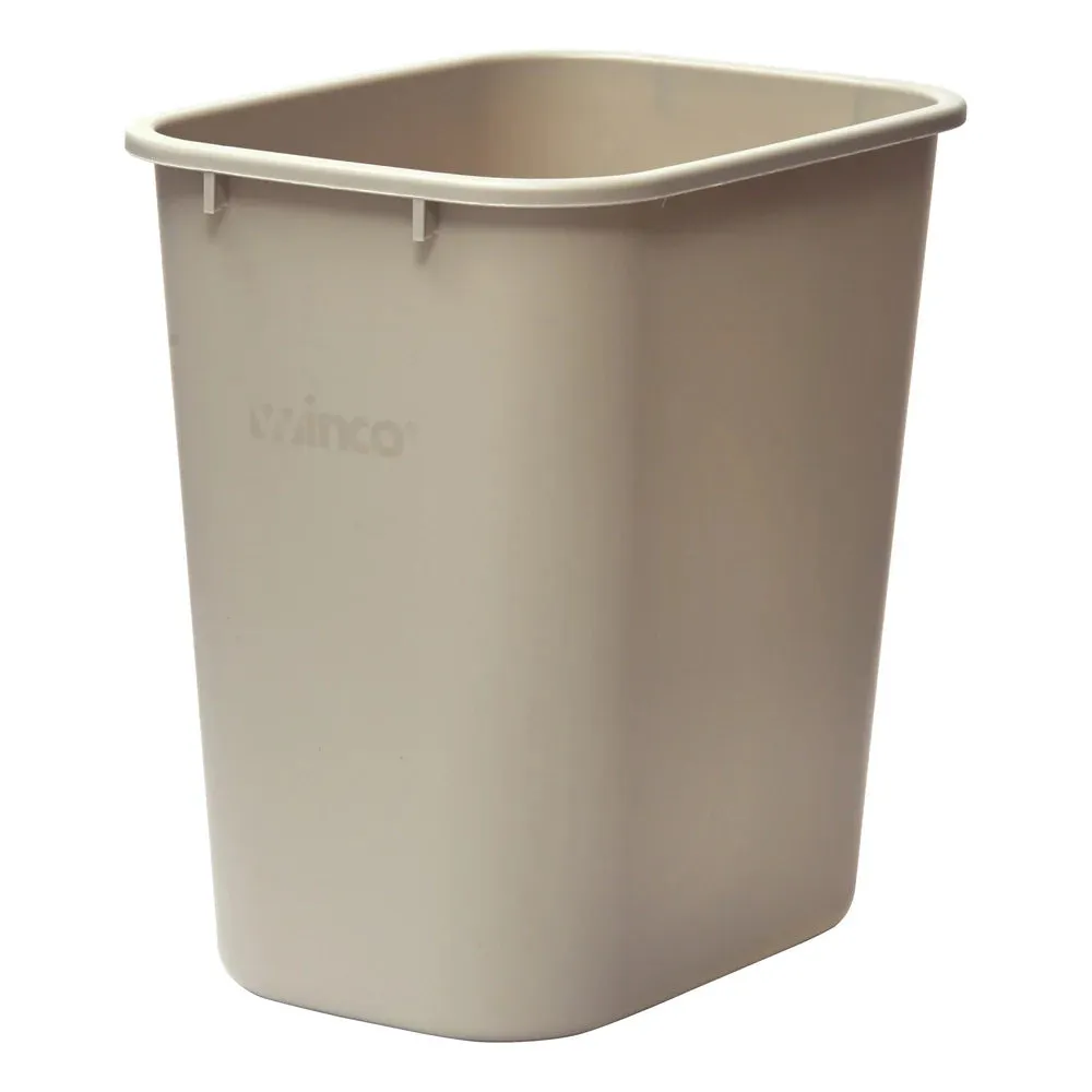 Winco PWR-28BE 28 Qt Beige Rectangular Wastebasket, 14-5/8" x 10-1/4" x 15"