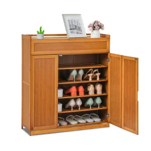 Wing Door Entryway Shoe Cabinet - 35" - Brown