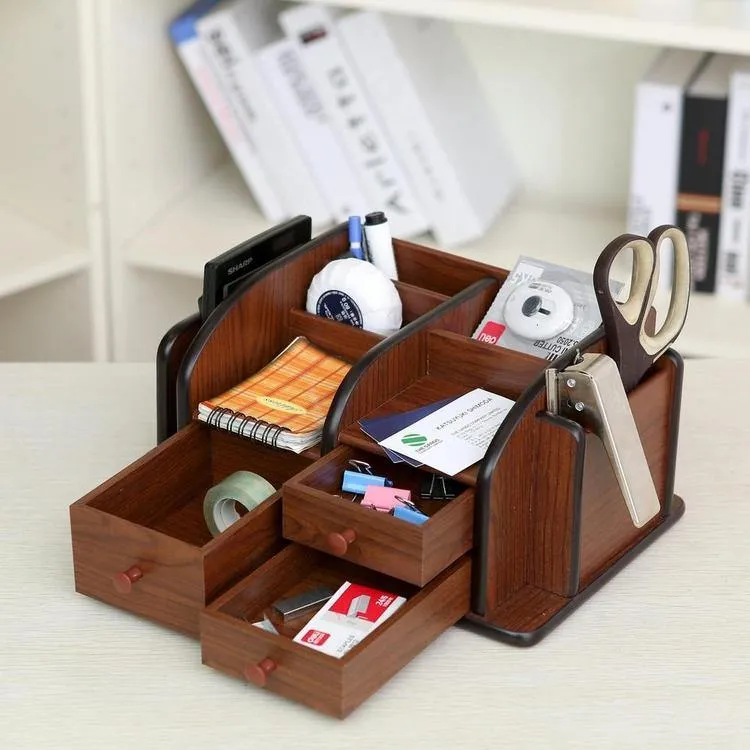 Wood Office Supplies Desk Organizer Rack