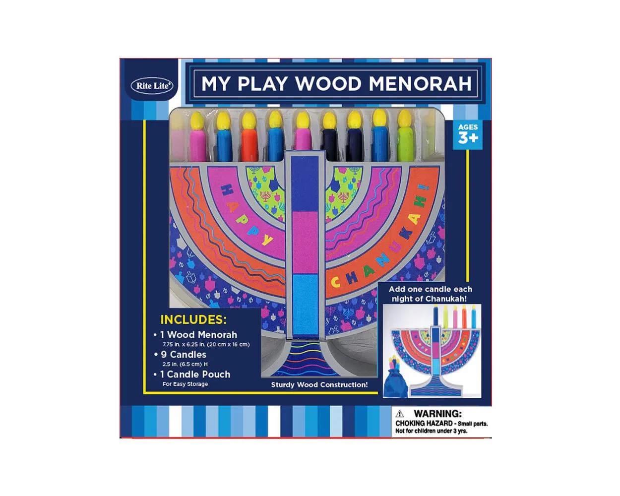 Wooden Menorah Toy with Removable Candles